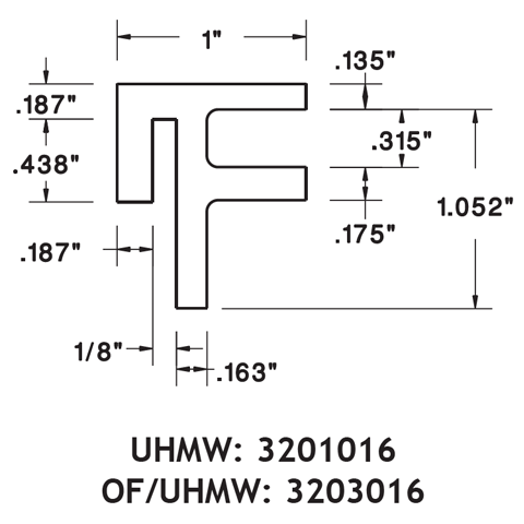 1in x 1.052 in Wear Strip for Plastic Modular Belts